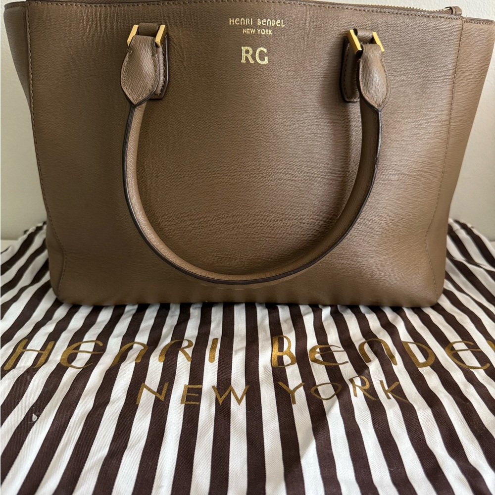 Elegant Brown Satchel with Gold Accents